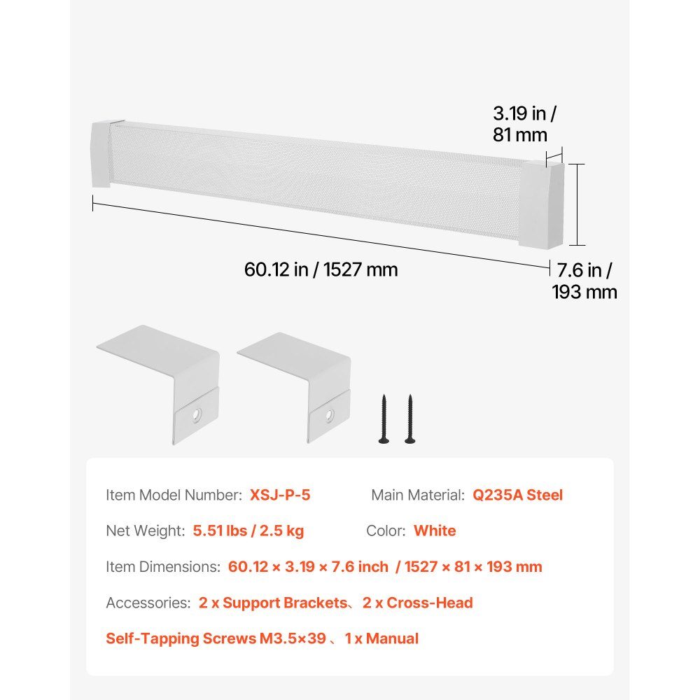 Premium Series Heater Covers 1527 x 81 x 193mm Standard Electric Radiator Front Cover Heavy Duty Steel Replacement Cover for Bedroom White