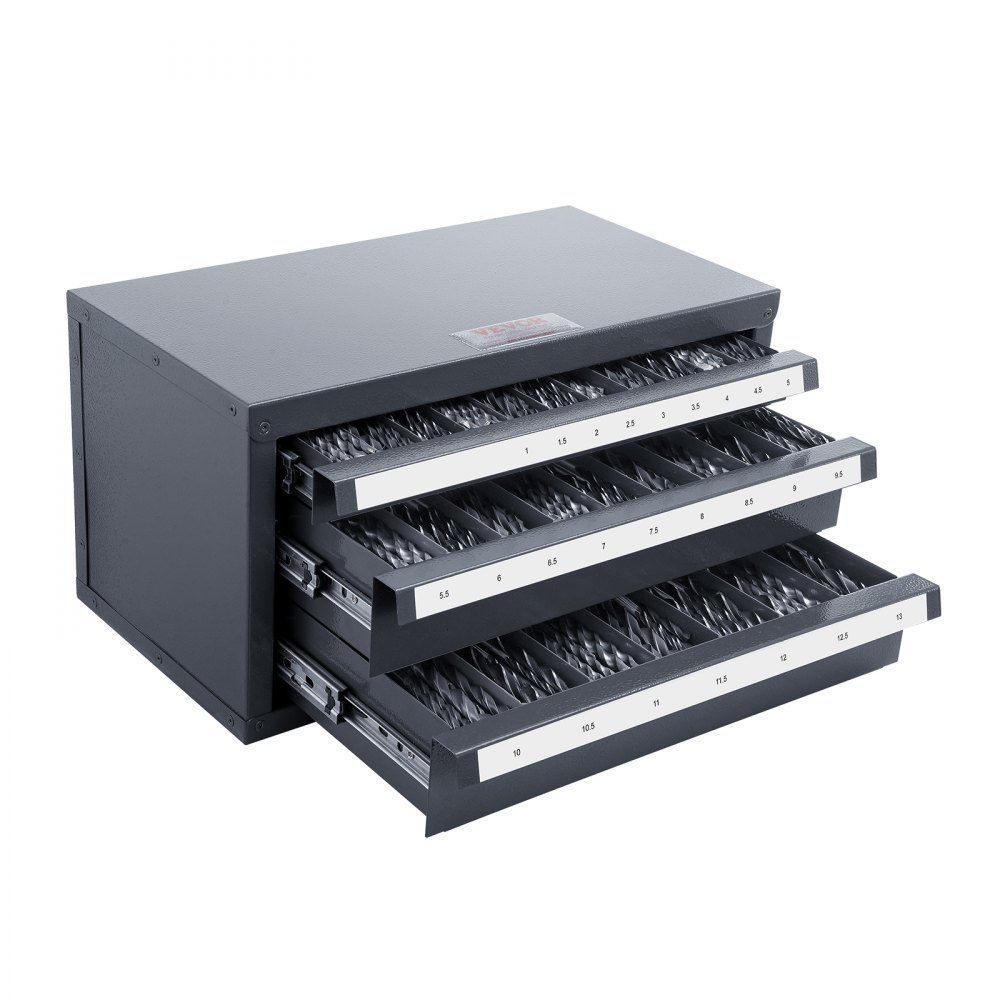 Bohrer-Spender-Schrank, Bohrer-Organizer mit drei Schubladen für 1 mm bis 13 mm, Bohrer-Spender-Organizer aus Stahl mit Etiketten, stapelbarer Bohrer-Spender zur Bohrer-Aufbewahrung