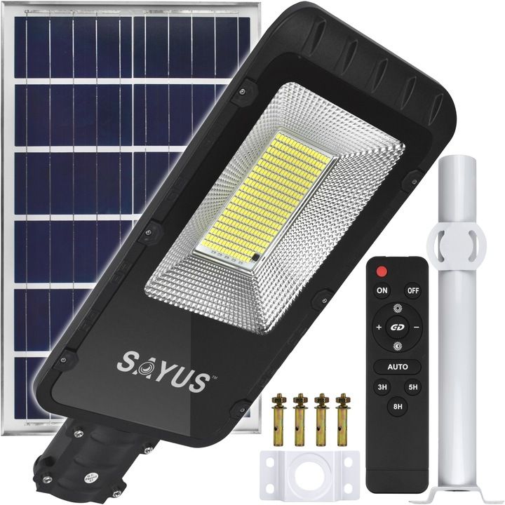 Lampadaire Solaire LED - 1400W, Capteur de Mouvement et Crépuscule, Support Lampadaire Solaire LED - 1400W, Capteur de Mouvement et Crépuscule, Support
