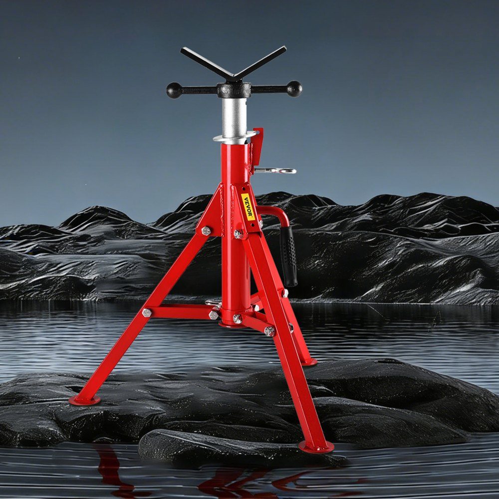 Support de tube Support de tube en acier au carbone Tête en V Capacité de charge maximale 1134 kg Support de tube Hauteur réglable de 61 à 107 cm Pieds pliables pour le transport Idéal pour les machines à fileter Rainures de rouleau