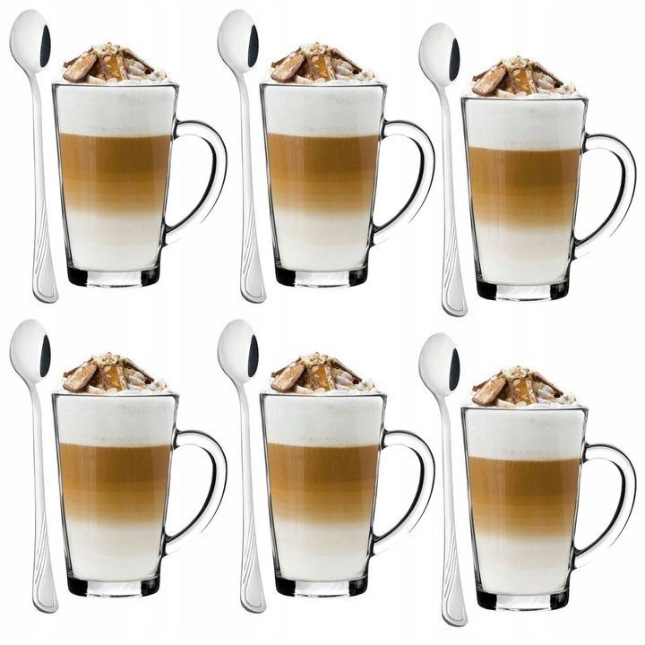 6 Kaffeegläser 370 ml Latte-Macchiato-Gläser-Set + 6 Löffel