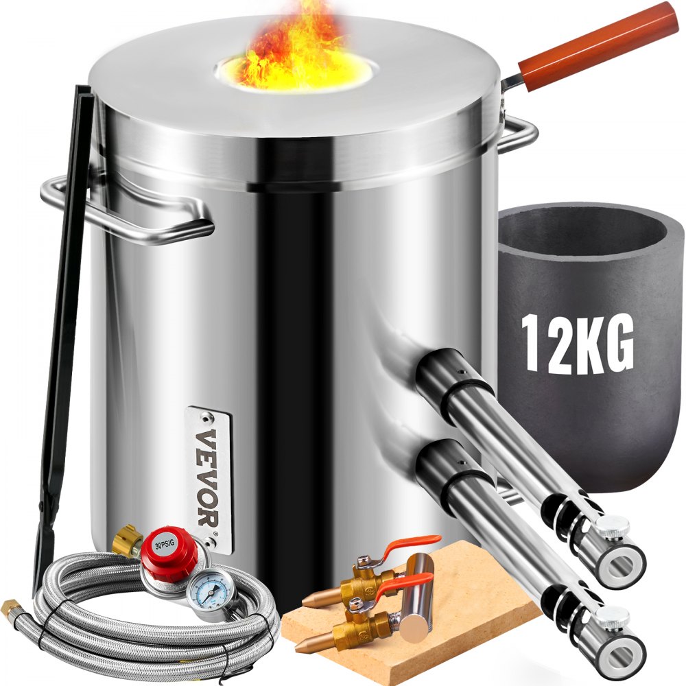 Four de fusion four de fusion de métaux au propane 12 kg, four de fusion en acier inoxydable gaz 1482 ℃ incl. 2 x brûleurs, 1 x creuset, couteau de forge pour forger le cuivre, l'aluminium, l'or, l'argent, etc. Four de fusion four de fusion de métaux au propane 12 kg, four de fusion en acier inoxydable gaz 1482 ℃ incl. 2 x brûleurs, 1 x creuset, couteau de forge pour forger le cuivre, l'aluminium, l'or, l'argent, etc.