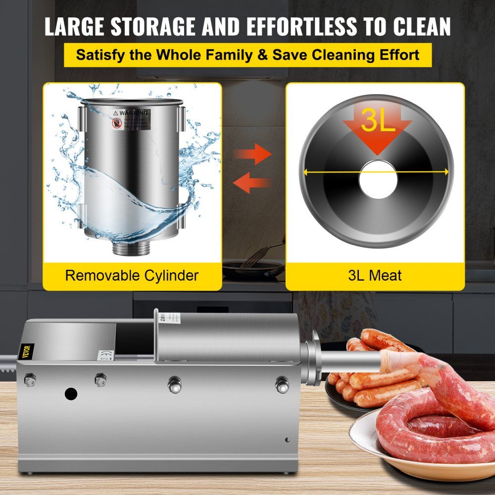 Remplisseur de saucisses 3L, hachoir à viande, Machine de remplissage de saucisses, seringue horizontale en acier inoxydable