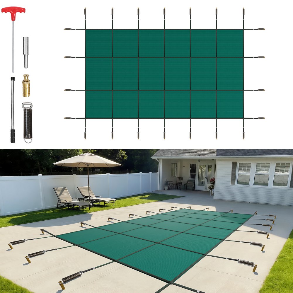 Bâche de piscine adaptée aux piscines rectangulaires enterrées (4,3 x 7,9 m), bâche d'hiver avec trous de drainage, couverture en maille opaque pour piscine, couverture de sécurité, vert Bâche de piscine adaptée aux piscines rectangulaires enterrées (4,3 x 7,9 m), bâche d'hiver avec trous de drainage, couverture en maille opaque pour piscine, couverture de sécurité, vert