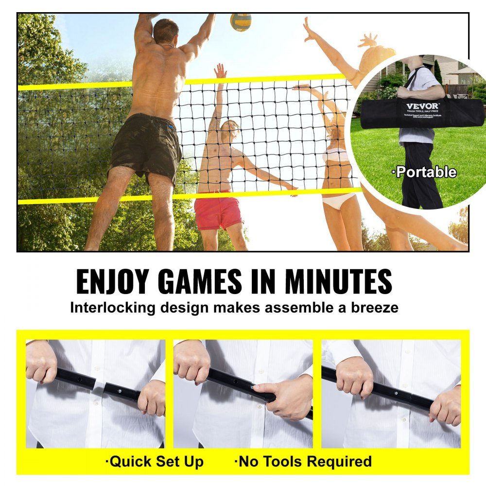 Volleyball Net Height Adjustable Volleyball Net Set, Portable Beach Volleyball Net, Outdoor Volleyball Net, Foldable Volleyball Net with Volleyball and Carry Bag, for Garden, Beach, Lawn, etc