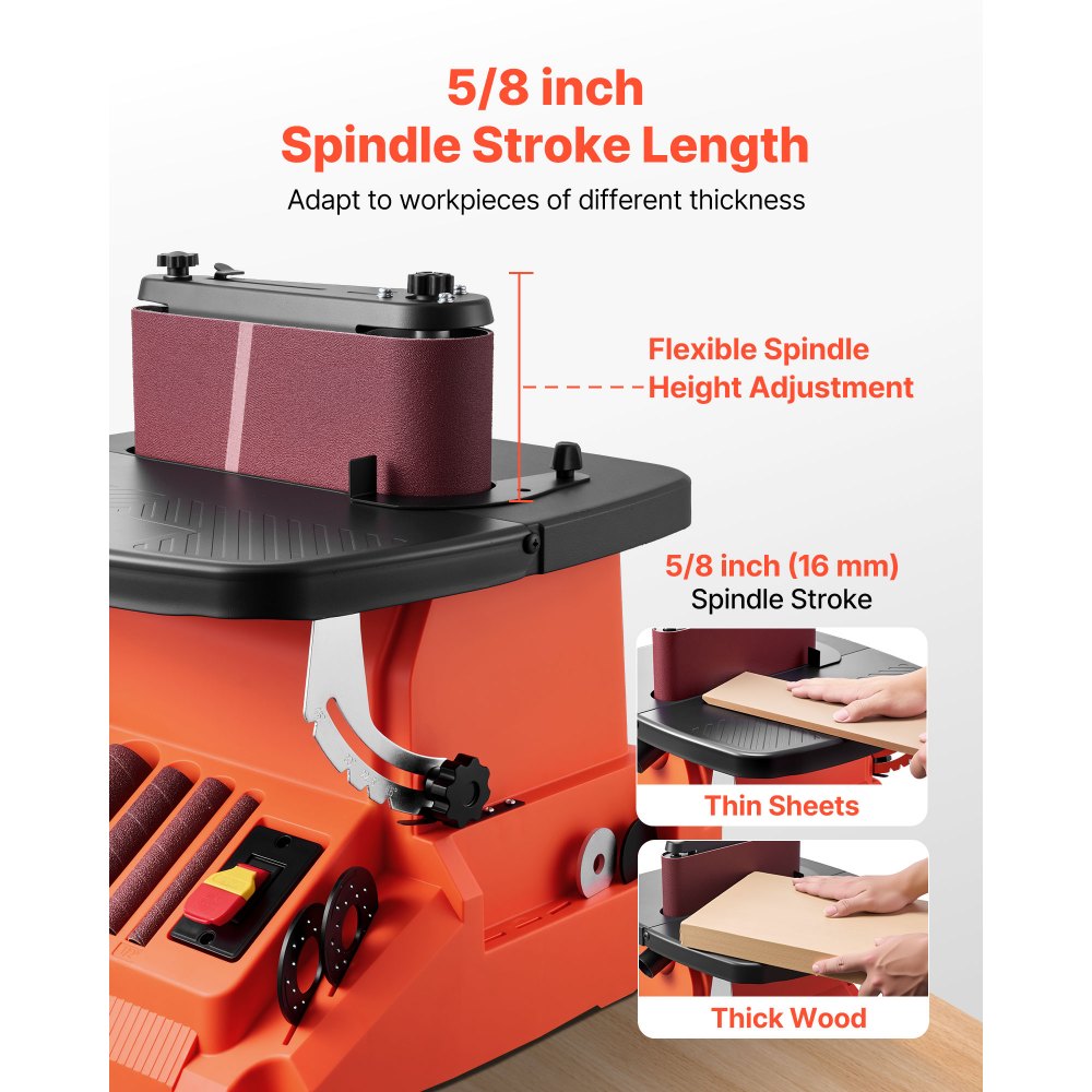 Oszillierender Spindelschleifer, 2000 U/min Spindelschleifer mit 16 mm Hub, 5 Hülsen (12,7–50,8 mm) und 610 x 98 mm Schleifband für Holzbearbeitung, Möbelschleifen, DIY-Projekte Oszillierender Spindelschleifer, 2000 U/min Spindelschleifer mit 16 mm Hub, 5 Hülsen (12,7–50,8 mm) und 610 x 98 mm Schleifband für Holzbearbeitung, Möbelschleifen, DIY-Projekte