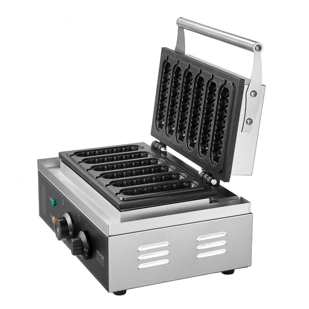 Commercial Waffle Iron Waffle Maker 6pcs 1500W Non-Stick Stainless Steel Corn Hot Dog Waffle Maker with Temperature and Time Control for Restaurant Bakery Snack Bar Family