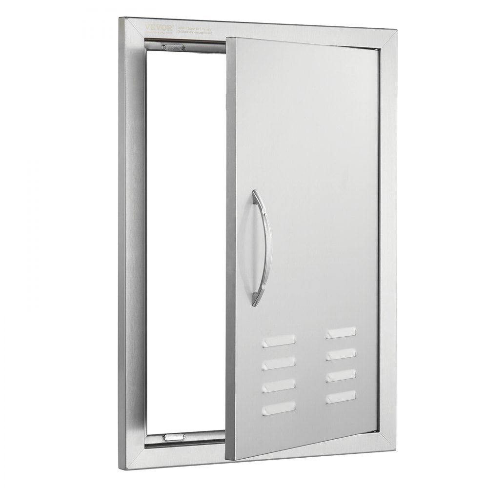 Grill Access Door 610x431mm Single Outdoor Kitchen Door Flush Mount Stainless Steel Door Vertical Wall Door with Handle, Vents and Hooks for Grill Island Grill Station