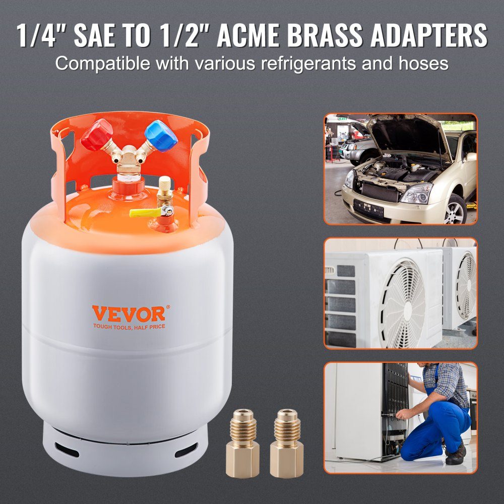 Refrigerant Expansion Tank, 50 Pound Capacity, Portable 400psi Cylinder Tank with Y Valve for Liquid/Vapor, High Seal Expansion Tank for R22/R134A/R410A, Orange + Gray