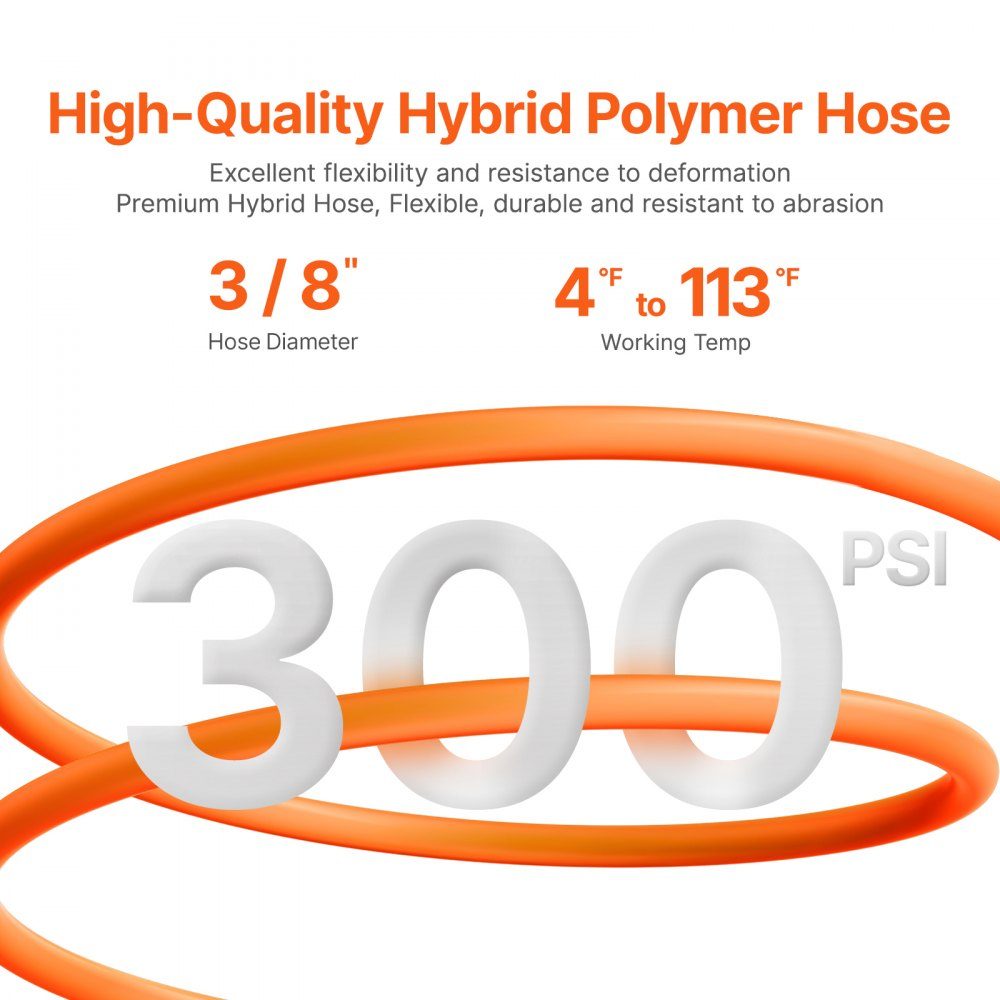 Compressed Air Hose Reel, 9.52mm x 50ft Air Hose, Max 300 PSI, Auto Rewind Hose Reel, Ceiling/Wall Mount, Enclosed PP Reels and 180° Rotating Bracket