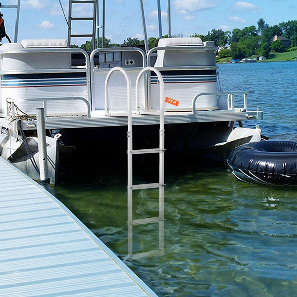 Dockleiter, 4 abnehmbare Stufen, 500 Pfund Tragfähigkeit. Ponton-Bootsleiter aus Aluminiumlegierung mit 3,25 Zoll breiter Stufe zum Einsteigen in Schiffe/Seen/Schwimmbäder/Ozeane