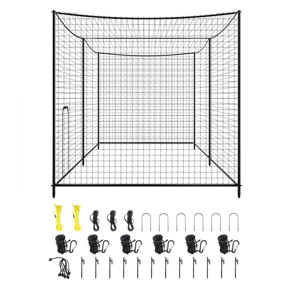 Baseball Batting Cage Net (Rectangular) 10668 x 3200 x 3100mm, Portable Training Net with 45-lagigem & Knotted HDPE Fabric & Long Positioning Ropes, Softball Training Cage Net Included