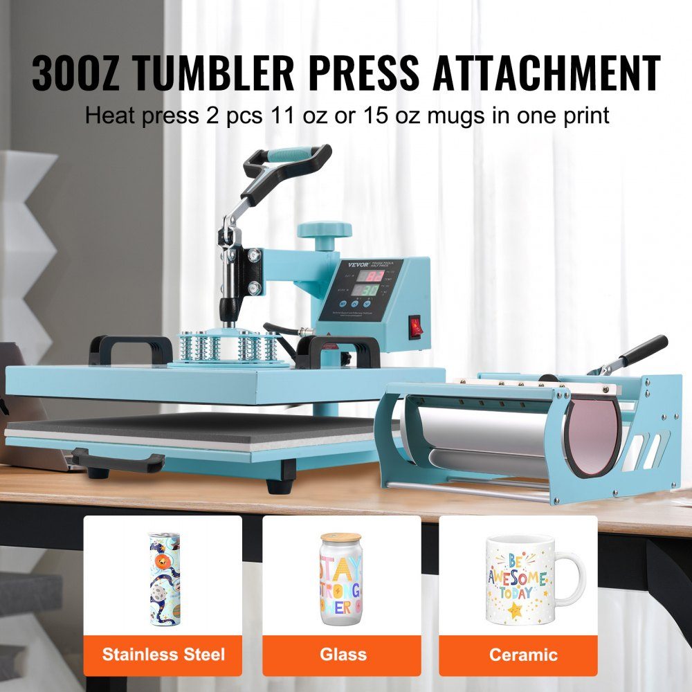 Heat Press Heat Press 38x38cm 8 in 1 Tumbler Press T-Shirts Green
