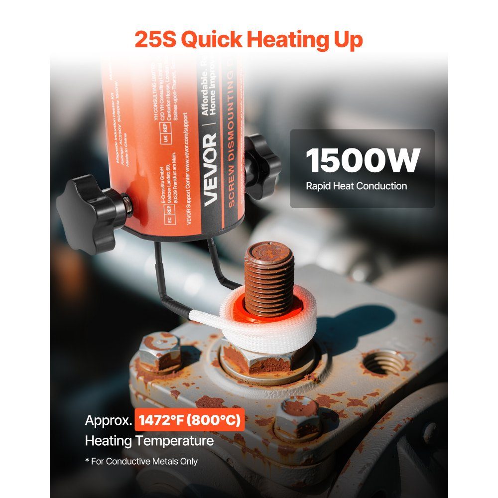 Screw Removal Induction Heater 1500W Magnetic Induction Heater Kit Rusty Screw Removal Heater Auto Workshop Repair Tools with 8 Coils