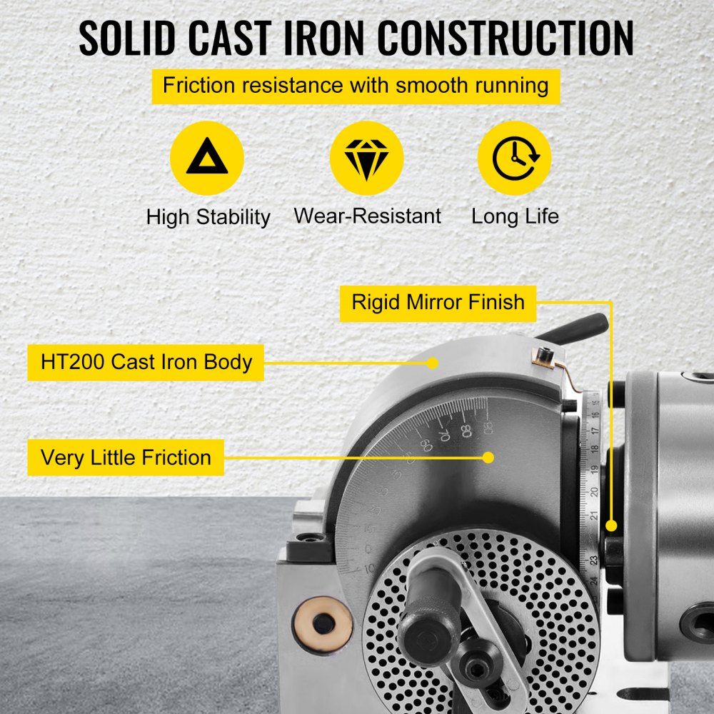 Dividing head with jaw chuck MK2, rotary table with indexing center height 100 mm, dividing head 23 kg, rotary table with plates, a strong support for the machined workpiece