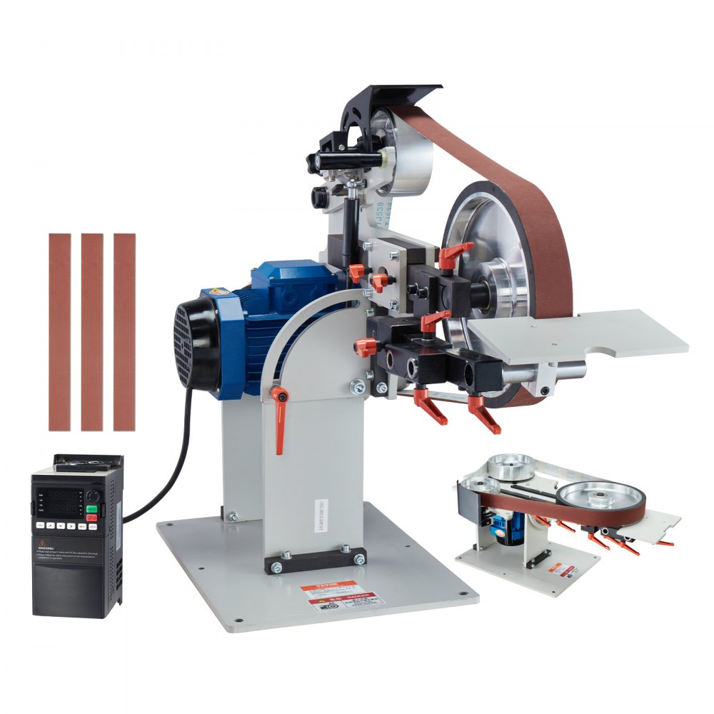 Bandschuurmachine, 72 x 2 inch bandpolijstmachine met variabele snelheid met VFD, 1500 W messenslijper met 3 slijpvormen en 3 schuurbanden voor metaalbewerking, compatibel met 72" - 82 x 2" banden Bandschuurmachine, 72 x 2 inch bandpolijstmachine met variabele snelheid met VFD, 1500 W messenslijper met 3 slijpvormen en 3 schuurbanden voor metaalbewerking, compatibel met 72" - 82 x 2" banden