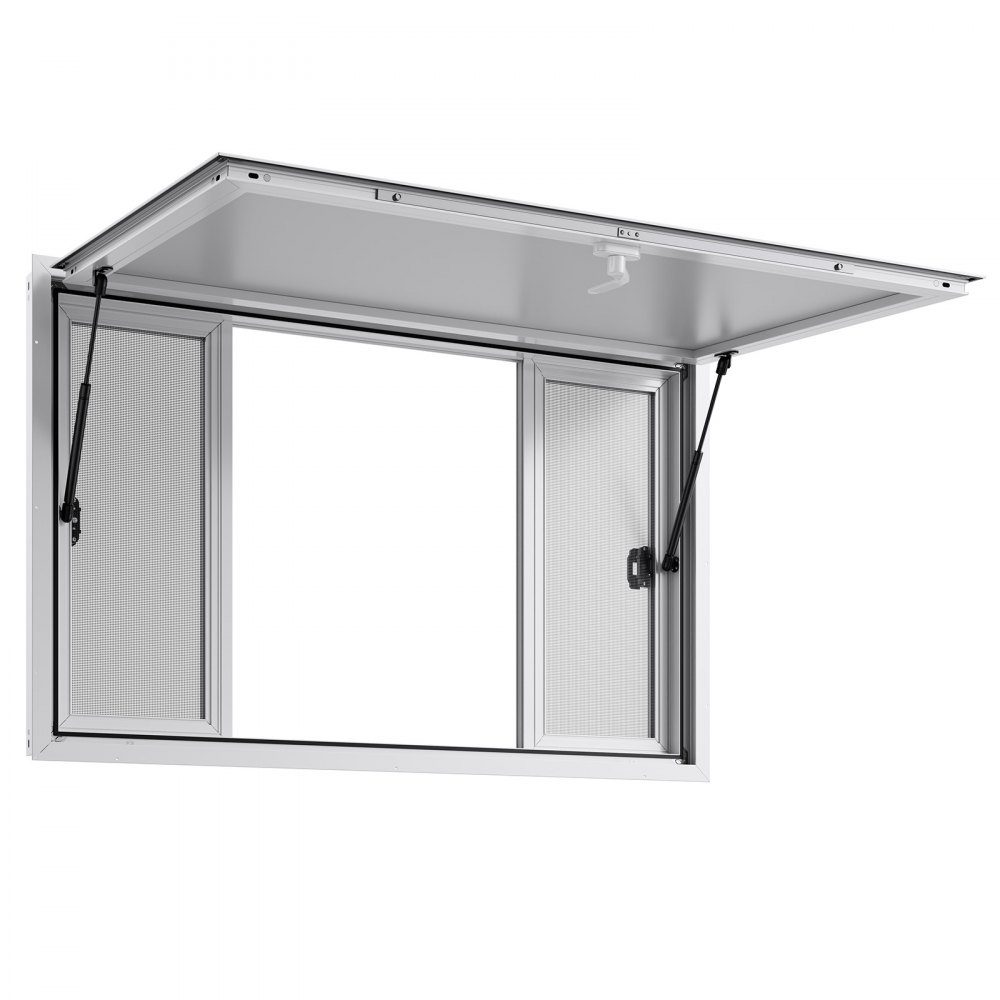 Snack window (installation dimensions 1346 x 838 mm) swiveling, snack trailer serving window with 85° opening angle & 4 sliding windows, snack window for snack stand snack carts