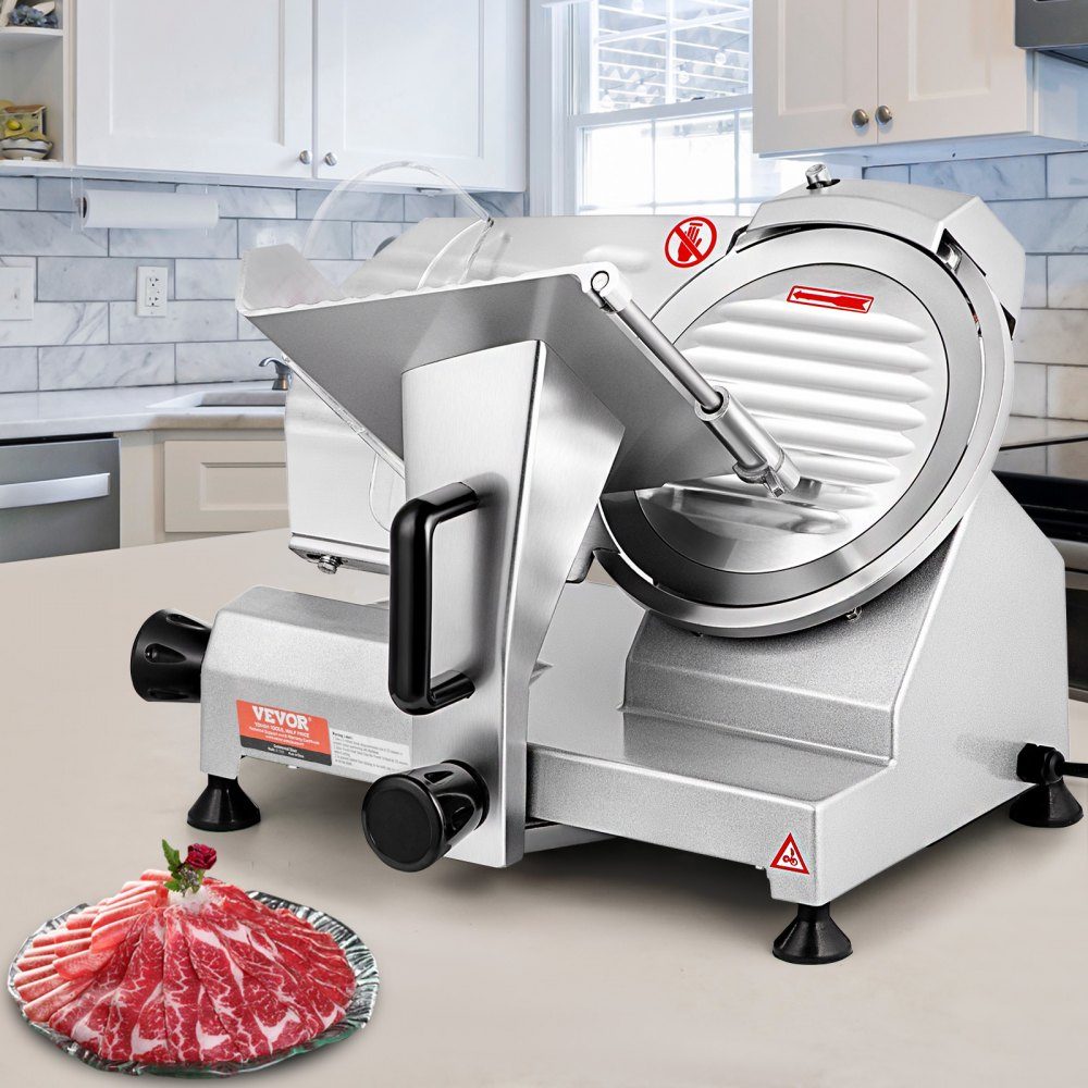 Kommerzieller Fleischschneider, 200 W, elektrischer Allesschneider, Lebensmittelschneider mit 20,3 cm langer Klinge aus Kohlenstoffstahl, 0–12 mm einstellbare Dicke für Fleisch, Käse usw