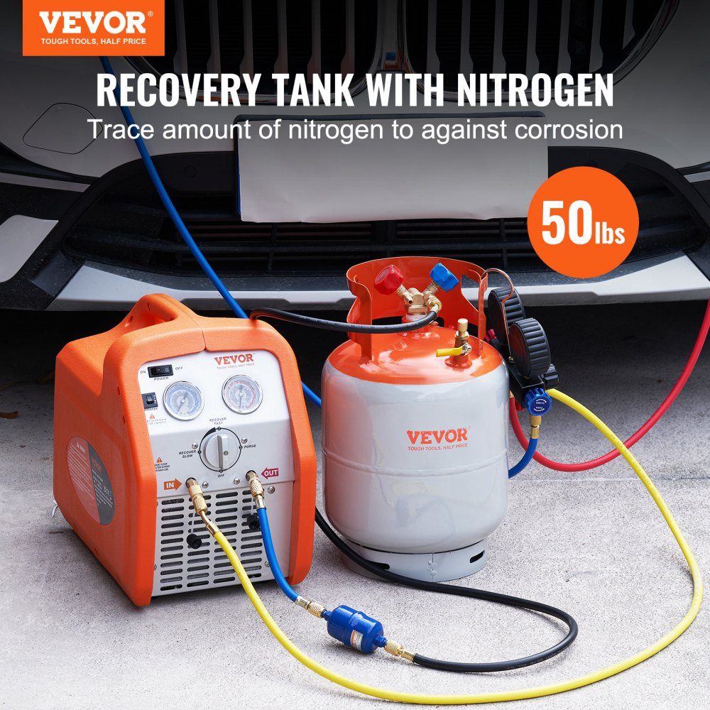 Refrigerant Expansion Tank, 50 Pound Capacity, Portable 400psi Cylinder Tank with Y Valve for Liquid/Vapor, High Seal Expansion Tank for R22/R134A/R410A, Orange + Gray