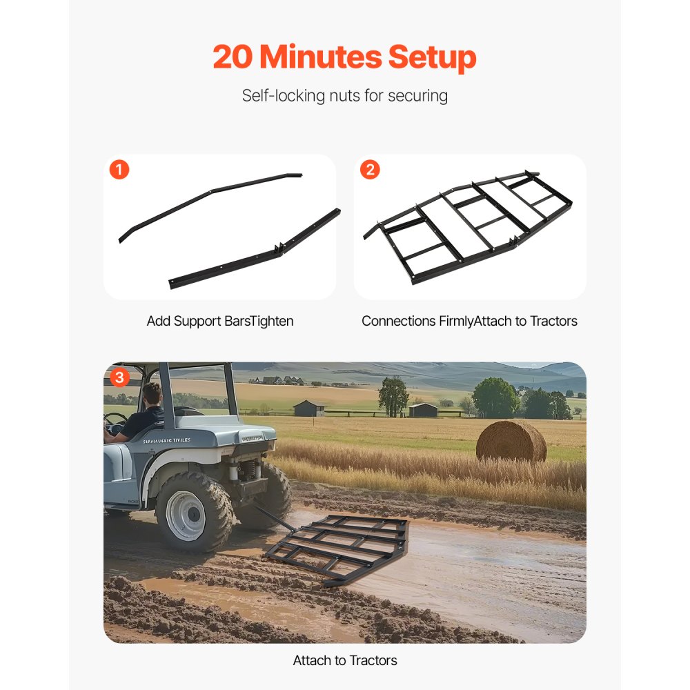 Drag Harrow 2150 x 2120 x 110mm Lawn Tractor Driveway Leveler Q235 Steel with Adjustable Bars and Pin Hitch Tractor Driveway Harrow for ATVs UTVs Drag Harrow 2150 x 2120 x 110mm Lawn Tractor Driveway Leveler Q235 Steel with Adjustable Bars and Pin Hitch Tractor Driveway Harrow for ATVs UTVs