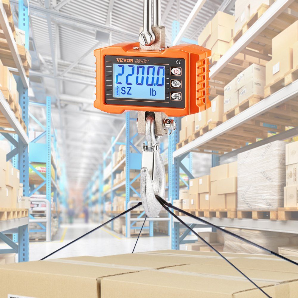 Industrielle Hängewaage, 1000 kg, robuste digitale Kranwaage mit Fernbedienung, Lastwaage, Gehäuse aus Aluminiumguss, hochpräzises LCD-Display für Bau, Fabrik, Bauernhof, Jagd, Orange