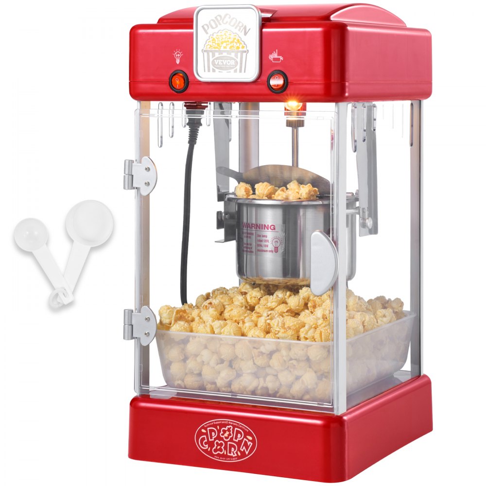 Popcornmaker, 300 W popcornmaker, 2,5 oz waterkoker voor 4QT per lading, popcornmaker op aanrecht met PP-deur, inclusief 2 scheppen en lade, bioscoopstijl, rood Popcornmaker, 300 W popcornmaker, 2,5 oz waterkoker voor 4QT per lading, popcornmaker op aanrecht met PP-deur, inclusief 2 scheppen en lade, bioscoopstijl, rood
