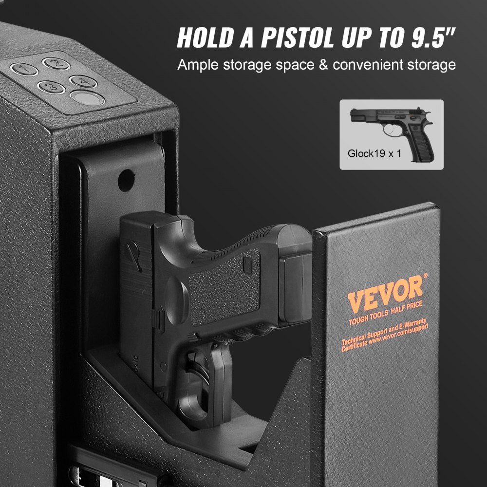 Gun Safe, Wall Mounted Gun Safe, 1 Gun, Gun Safe for Fingerprint, Key or Password, Cold Rolled Steel Gun Safe, 320 x 255 x 95mm, Gun Cabinet Wall Safe