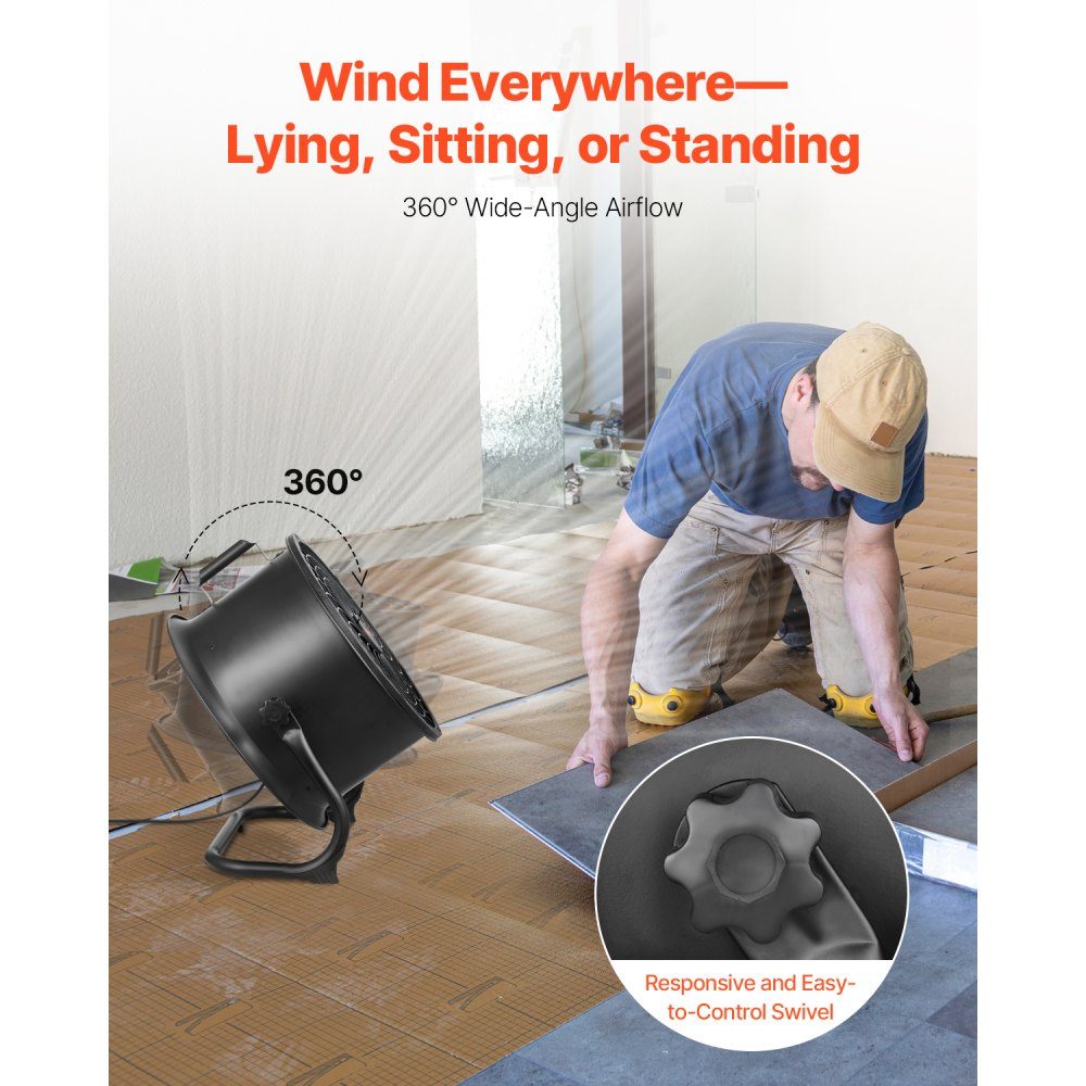 Floor Fan 3 Speed ​​Wind Machine 355.6mm 360° Adjustable Tilt 7.2m/s Airflow Large Metal Fan for Home Gym Office Garage Commercial Space