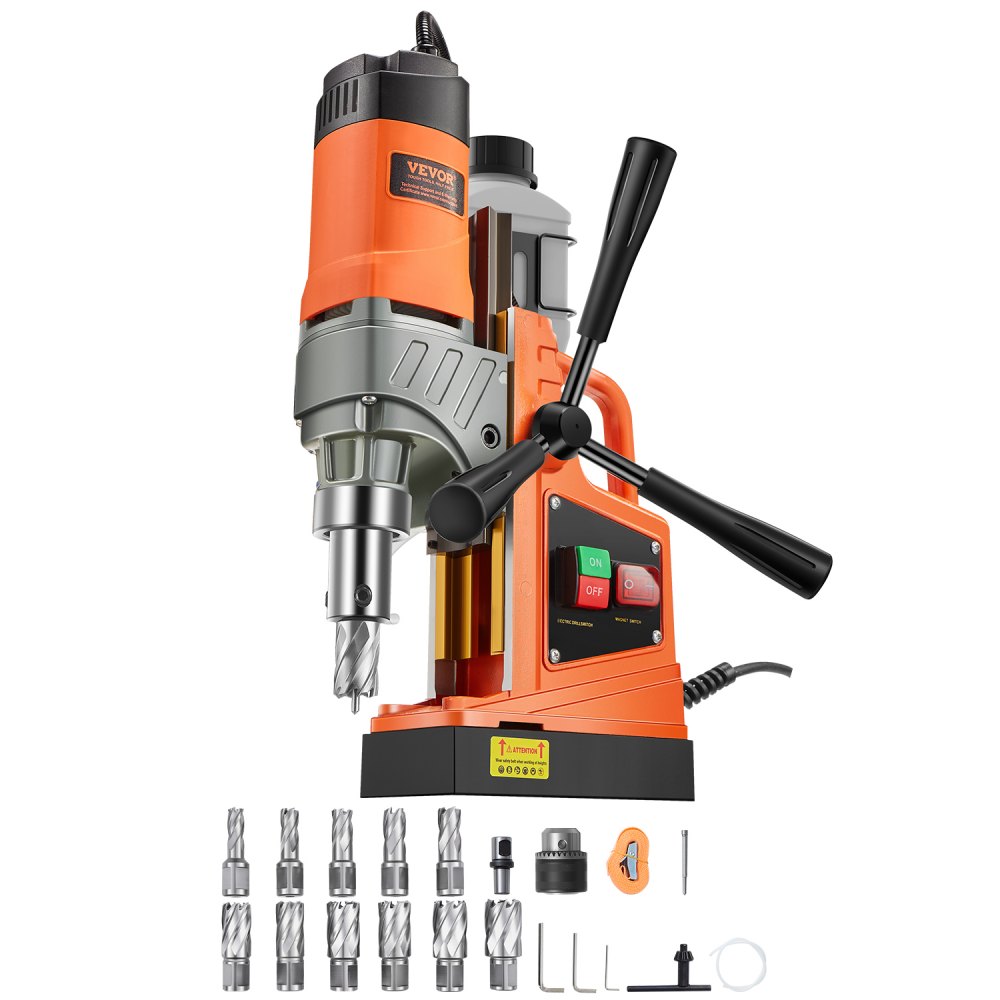 Professional core drilling machine magnetic drilling machine magnetic force 12500 N, 850 rpm 1450 W magnetic drilling machine 40 mm max. drilling diameter, magnetic core drilling system for shipbuilding, bridge construction etc. Orange
