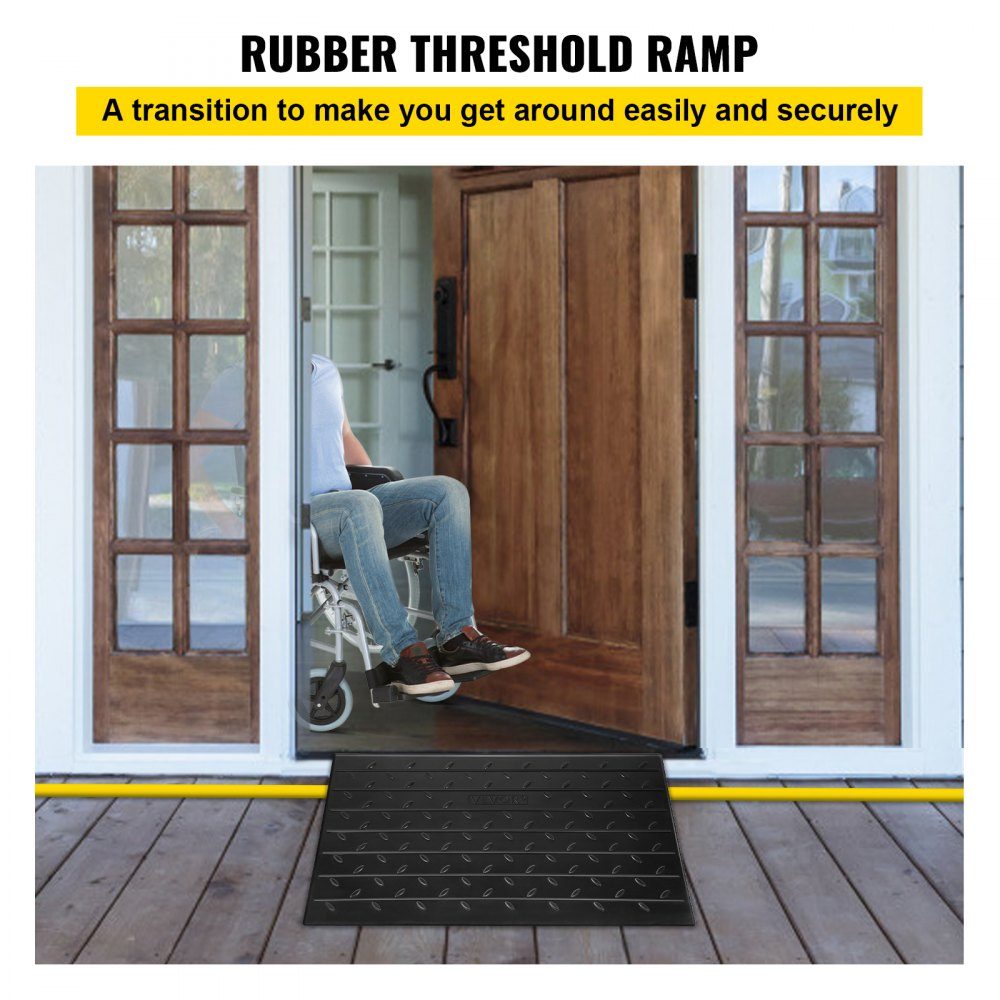 Gummischwellenrampe, Türschwellenrampe mit 6,5 cm Abstand, 3-Kanal-Kabelabdeckung, feste Gummischwellenrampe, mit einer Tragfähigkeit von 1000 kg für Rollstühle und Roller