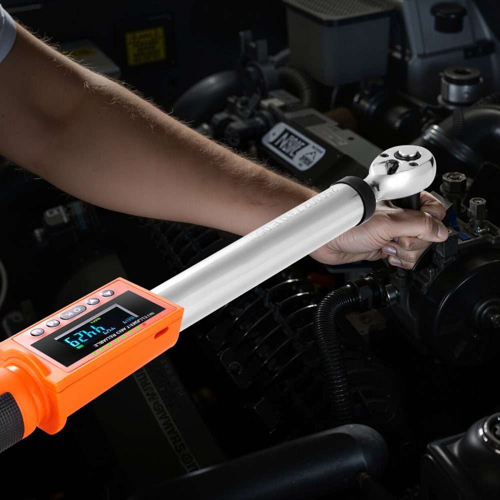 1/2 3/8" Drive Digital Torque Wrench Set, 72 Teeth ±2% Precise Electronic Torque Wrench with Preset Value, Buzzer and LED Notification, Car Repair