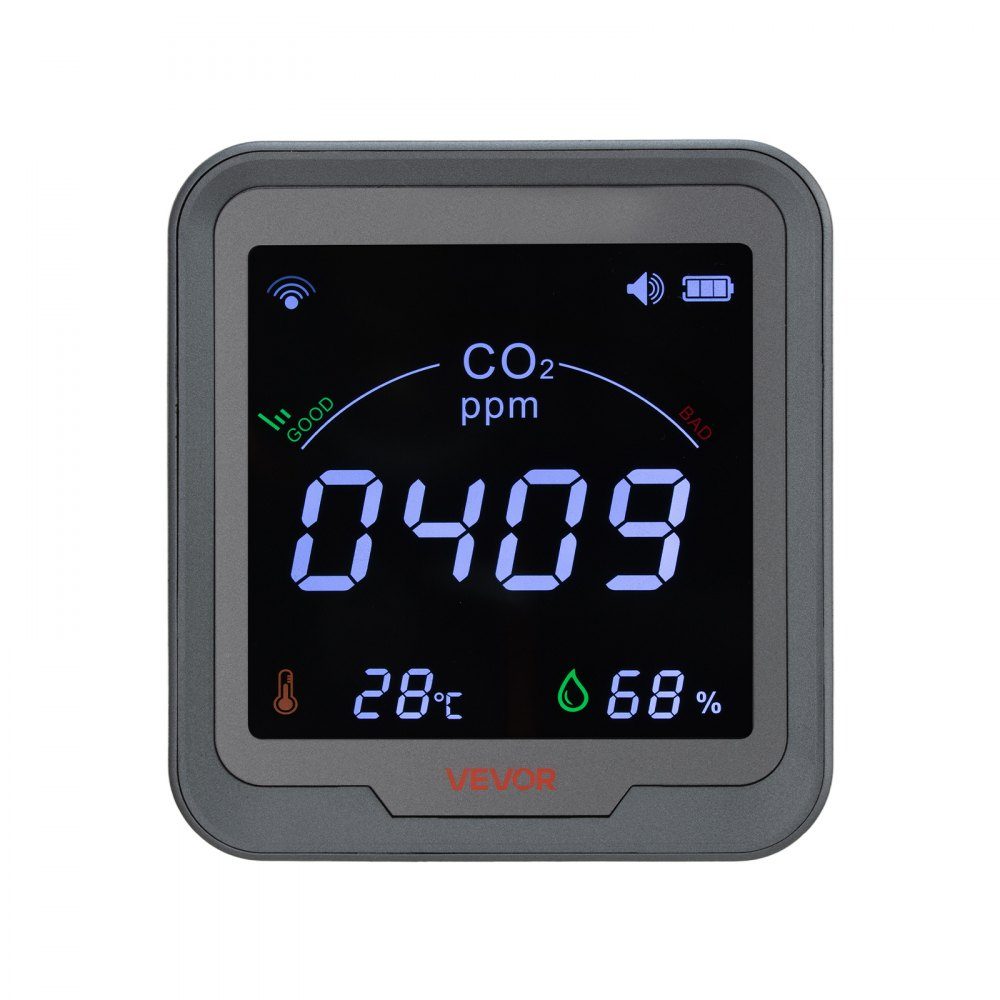 WiFi CO2 Detector, CO2 Monitor with Temperature and Humidity Display, NDIR Sensor, Carbon Dioxide Meter, CO2 Alarm for Outdoor Home Office Car Wall Mounted