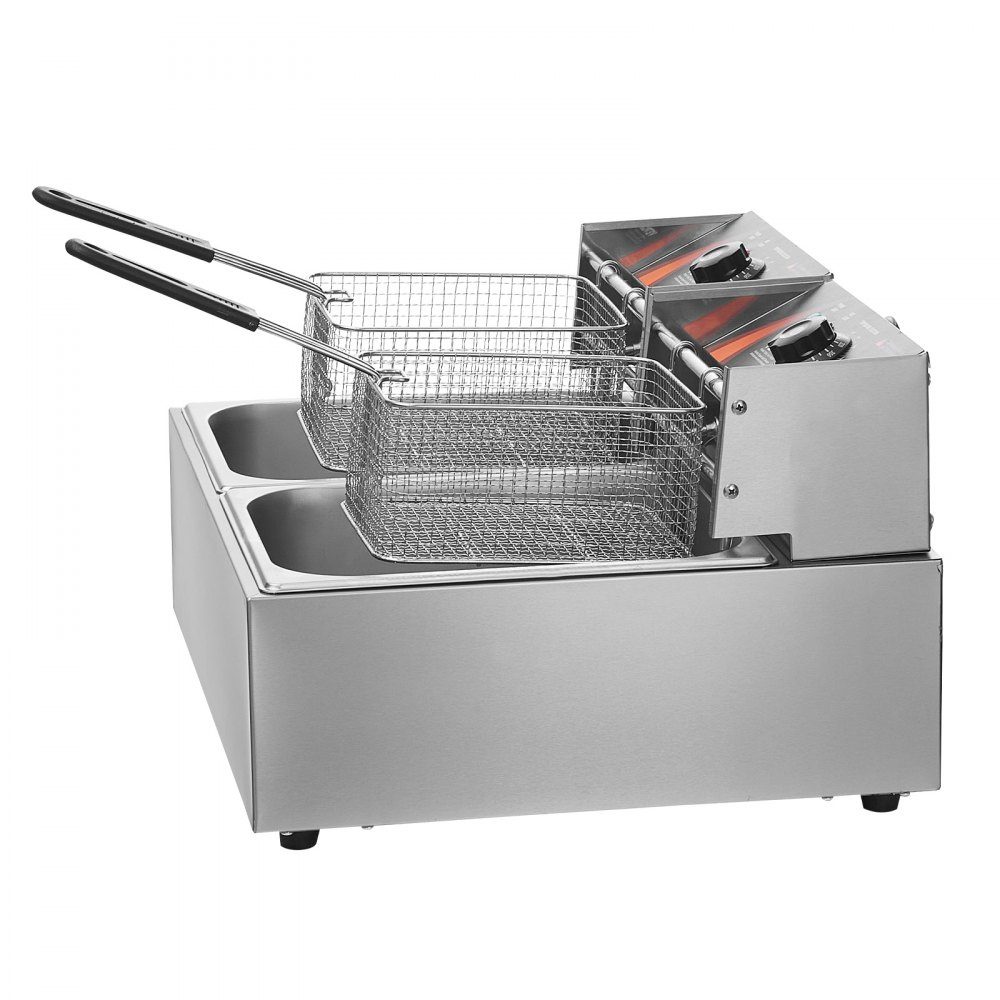Commercial Electric Deep Fryer, 2x6L Large Electric Countertop with Removable Double Basket, 5000W Stainless Steel Double Fryer for Kitchen Restaurant