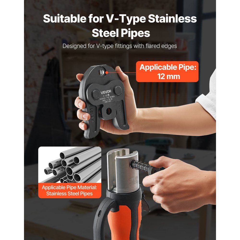 V12 crimping jaw, 12mm crimping jaw for V-shaped stainless steel pipes, steel crimping jaws, compatible with standard crimping tools, ideal for HVAC systems, gas lines and radiant heating systems