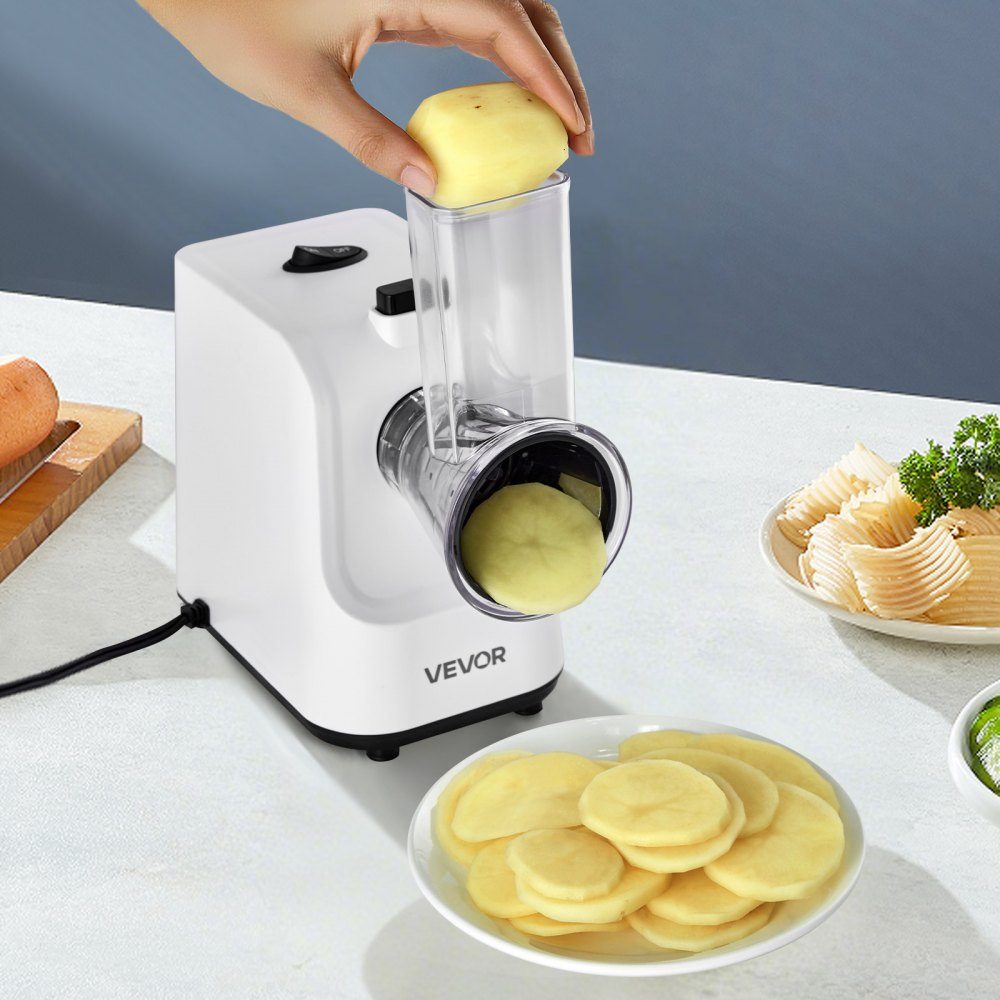 Râpe à Fromage Électrique Machine à Salade 200W Trancheuse à Légumes Coupe-légumes Râpe Rotative avec 5 Accessoires Trancheuse Alimentaire avec Lames en Acier Inoxydable pour Légumes Fromage Coupe Rapide