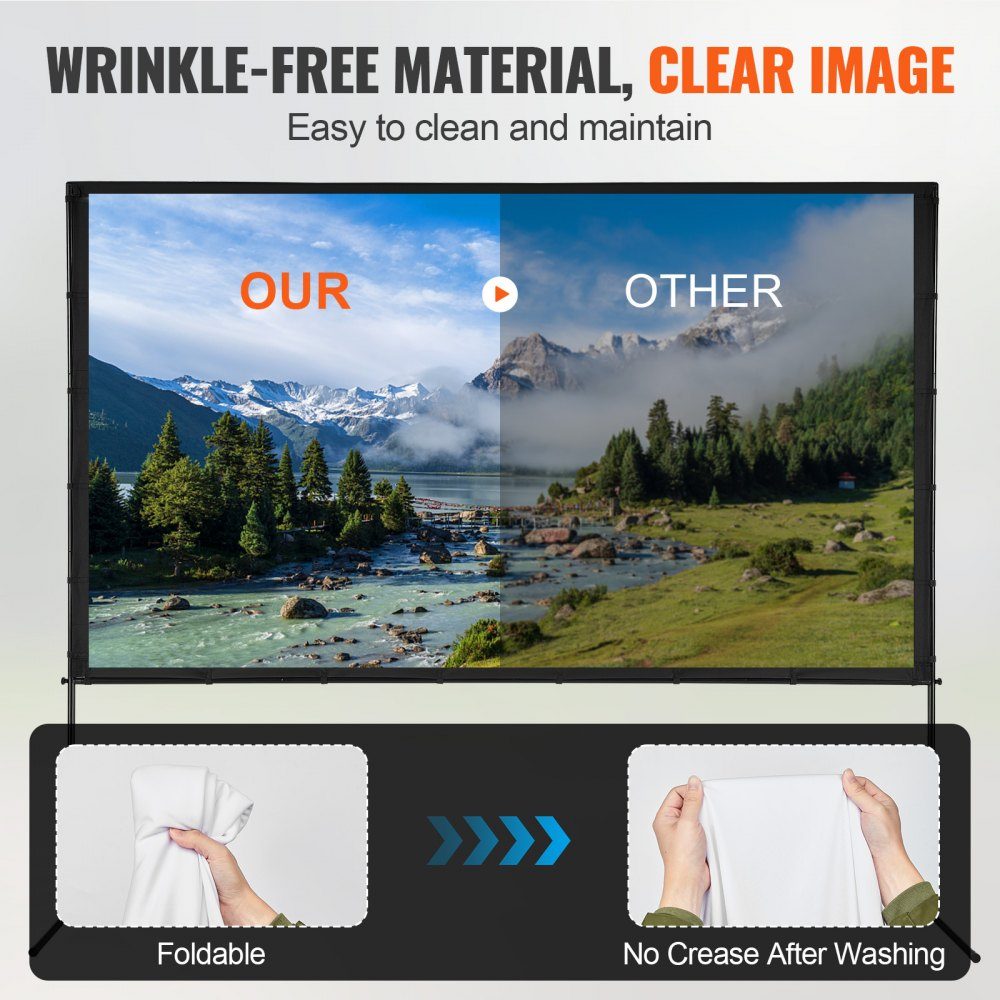 Projection Projector Screen with Stand, 120" HD 4K Outdoor Indoor Projector Screen, Quick Fold Portable Movie Screen 16:9 for Home Theater, Camping, Casual Events, etc. Black