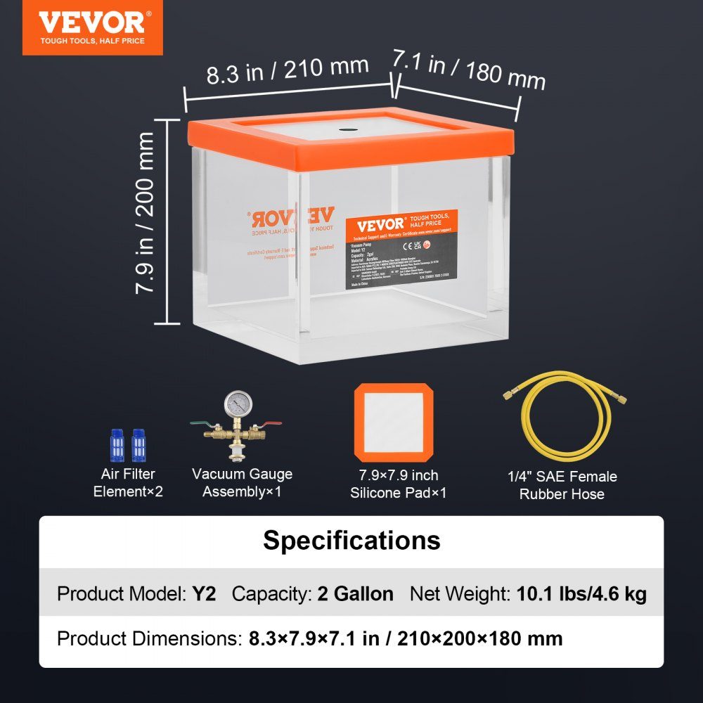 7.57L Vacuum Chamber, Improved Multi-Purpose Acrylic Vacuum Degassing Chamber, Transparent Vacuum Chamber, for Resin Degassing, Silica Gel Degassing, Gypsum Degassing and Vacuum Extraction