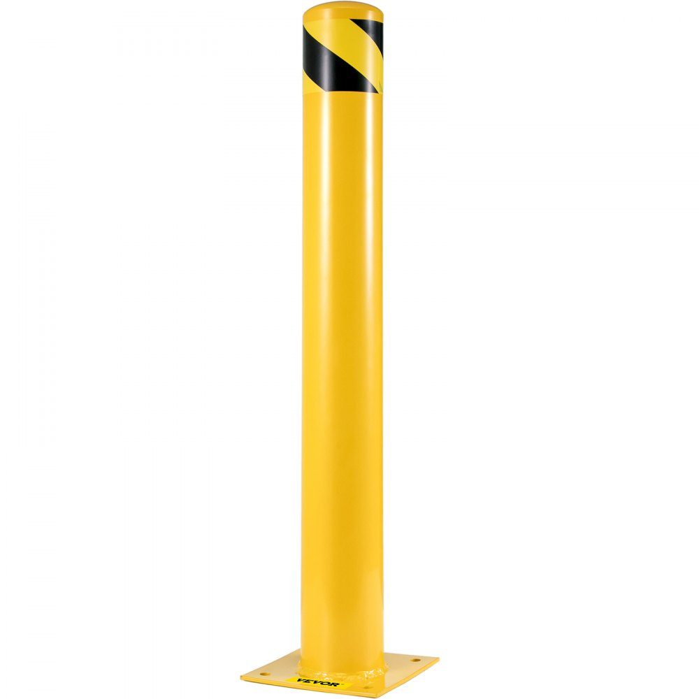 Borne de sécurité, poteau de borne de 36" de haut, poteau de borne de sécurité en acier tubulaire de 5,5" de diamètre, borne en acier jaune, borne de sécurité en acier avec 8 boulons d'ancrage