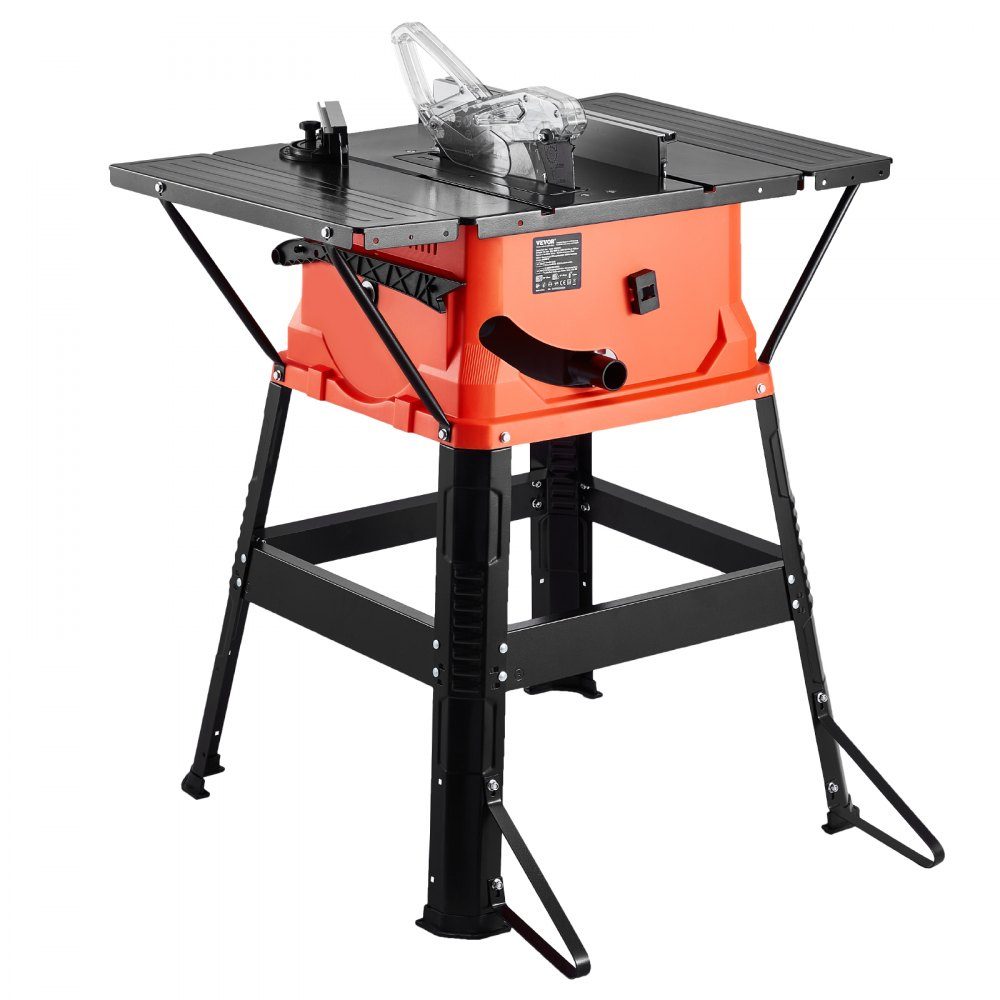 Scie à table avec support, 254 mm, 1800 W, scie circulaire de chantier, 200 mm max. performance de coupe, vitesse de coupe de 4800 tr/min, lame de scie avec 24-Zahn-, scie à onglet pour la construction de bois et de meubles