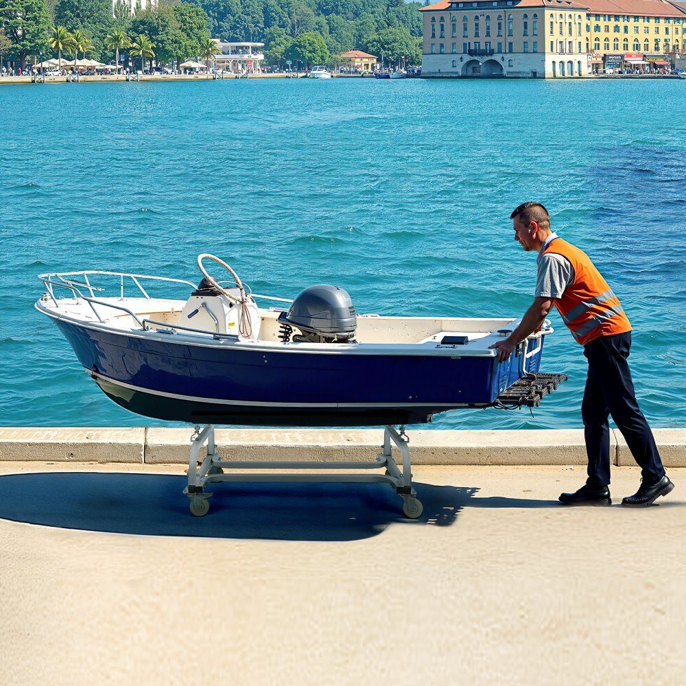 Jet-Ski-Dolly, 590 kg Tragfähigkeit, Bootswagen, Transport-Dolly zum Bewegen von Wasserfahrzeugen, verstellbare Kojen mit 4 Rädern und 2 Bremsen, robuster Slip-Trolley für Kajaks, Jet-Skis, Schnellboote