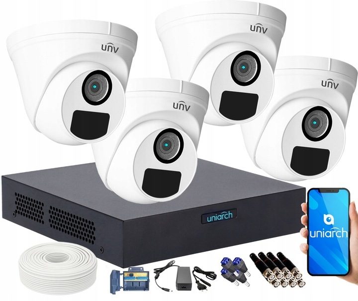 Uniarch 2MPX AHD KIT mit 4 Full HD IR-Kameras für die Überwachung, Überwachungskamera, ÜBERWACHUNGS-KIT, 4 FHD-KAMERAS, OUTDOOR-APP, CCTV, IOS, Android