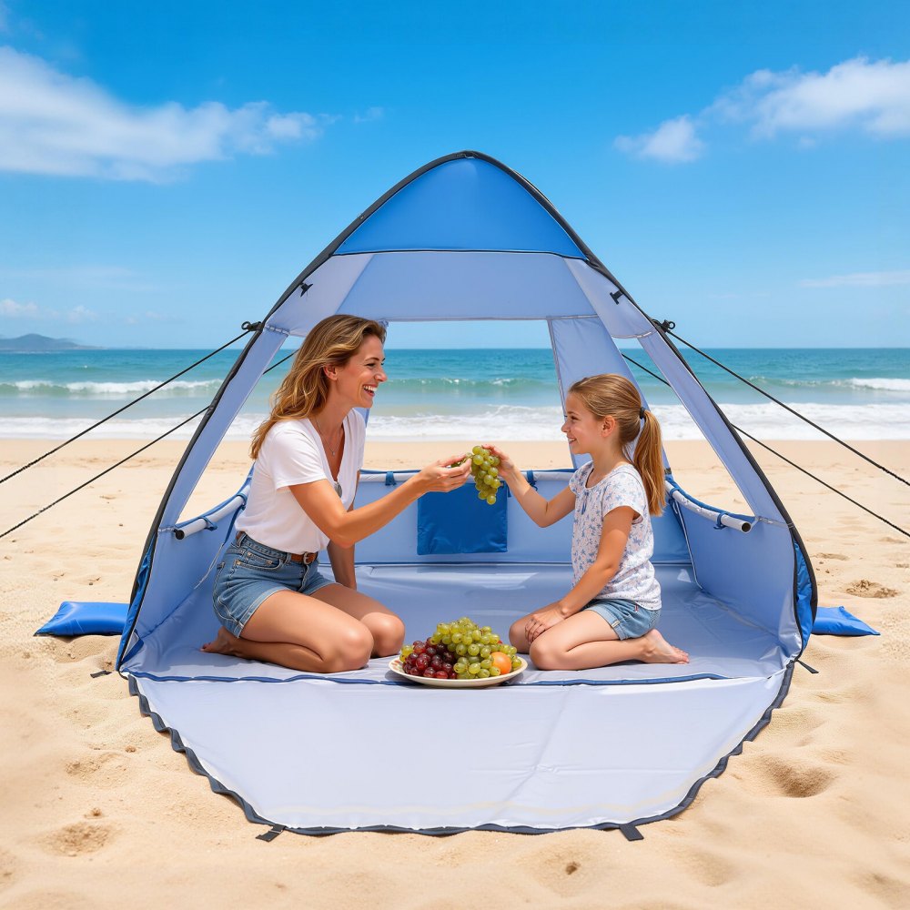 Strandtent Zonnescherm voor 2 personen, UPF 50+ bescherming, draagbare strandtent met draagtas en metalen palen, compacte strandparasol voor kamperen, vissen, picknick, zonnetent Strandtent Zonnescherm voor 2 personen, UPF 50+ bescherming, draagbare strandtent met draagtas en metalen palen, compacte strandparasol voor kamperen, vissen, picknick, zonnetent