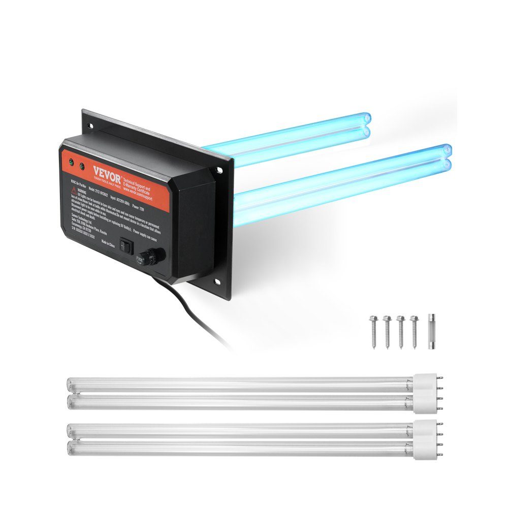 HVAC-Luftreiniger für das ganze Haus, 72 W, 258 mm, UV-UVC-Licht im Kanal für Klimaanlagenkanäle, Luftwäscher mit 2 Ersatzlampen, HVAC-UV-Lampen, Luftreiniger für Klimaanlagen