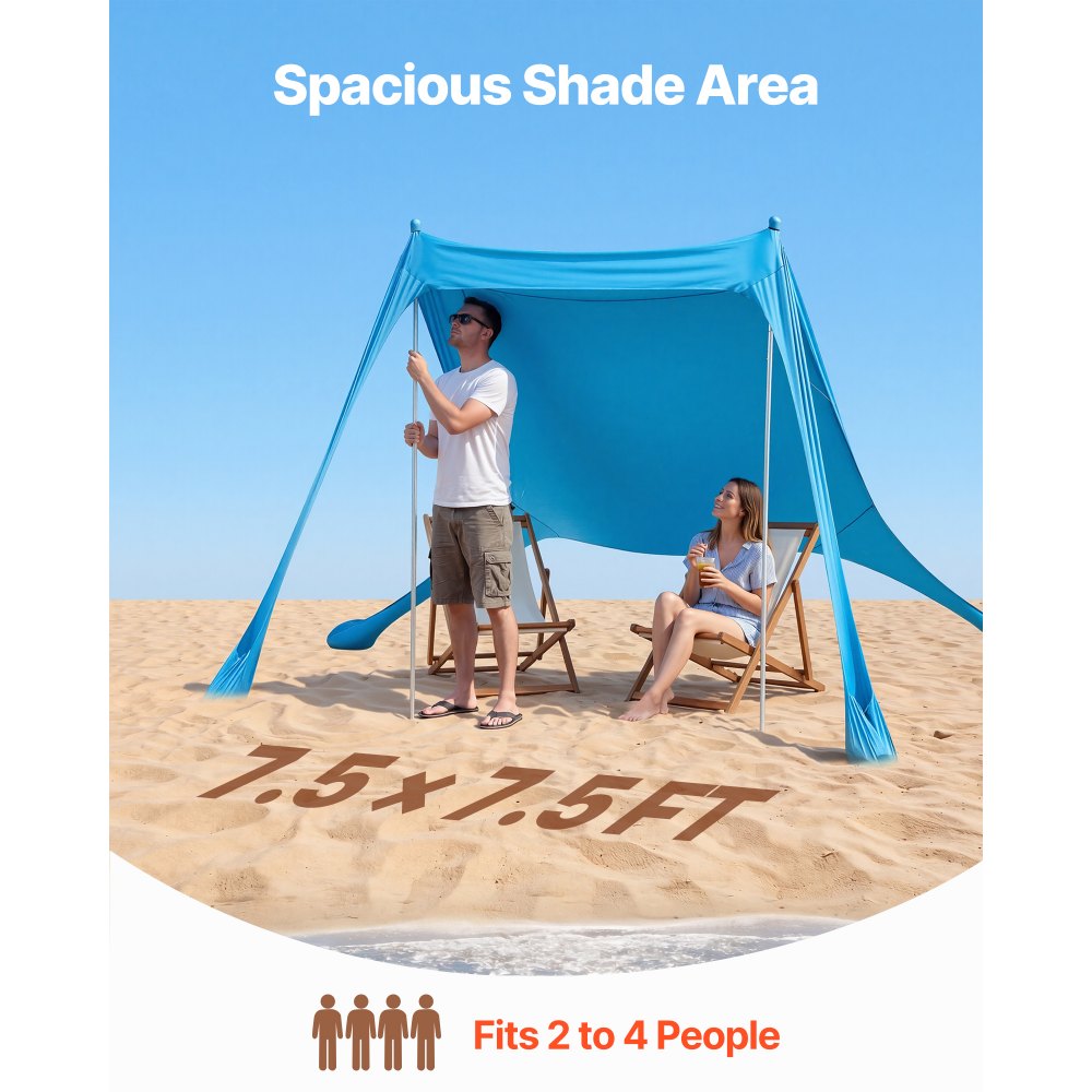 Tente de plage avec pare-soleil (UPF 50+) 2,3 x 2,3 x 2 m, abri de plage avec poteaux de support et pelles à sable, auvent portable pour les voyages en famille, le camping, la pêche, bleu Tente de plage avec pare-soleil (UPF 50+) 2,3 x 2,3 x 2 m, abri de plage avec poteaux de support et pelles à sable, auvent portable pour les voyages en famille, le camping, la pêche, bleu