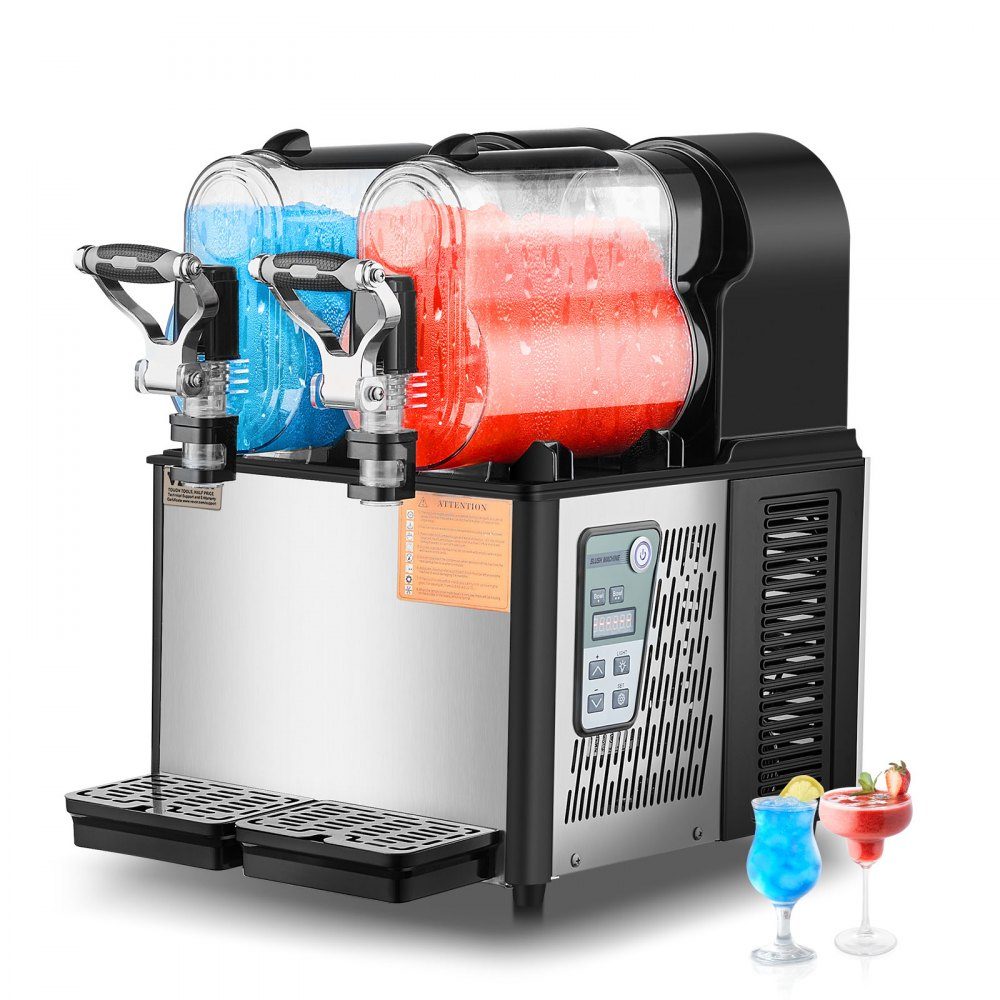 Machine à crème glacée commerciale 3L x 2, double réservoir pour boissons glacées, 24 tasses, machine à crème glacée en acier inoxydable, machine à crème glacée molle pour fêtes, restaurants, cafés, bars, noir