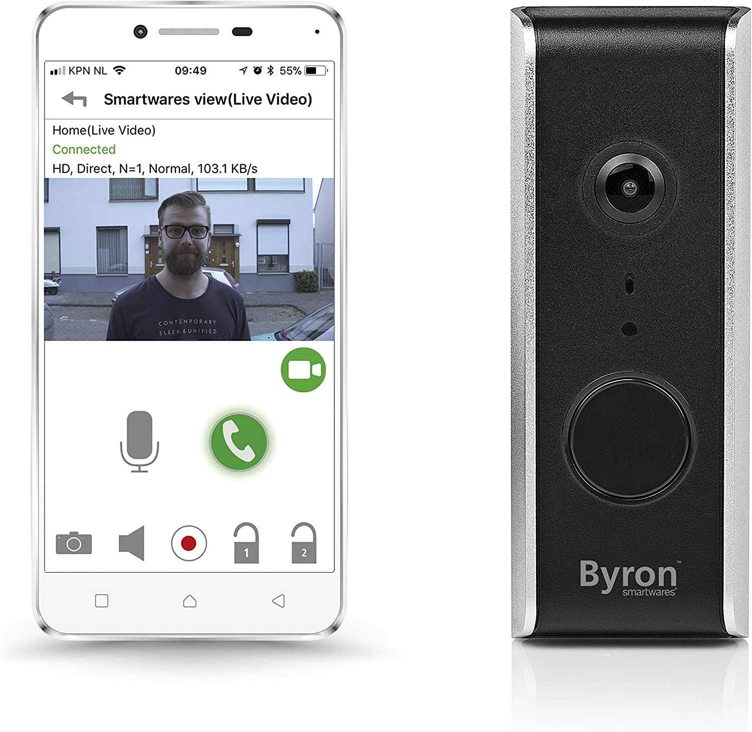 Byron DIC-23112 WiFi video doorbell, plastic, black, 2.4 cm wide, 5 cm deep, 13.3 cm high