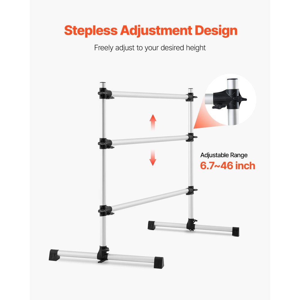Ballet bar dance bar free-standing double bar (136 kg load capacity), height adjustable (170-1165 mm) stretching bar made of aluminum for ballet, balance training, relaxation exercises