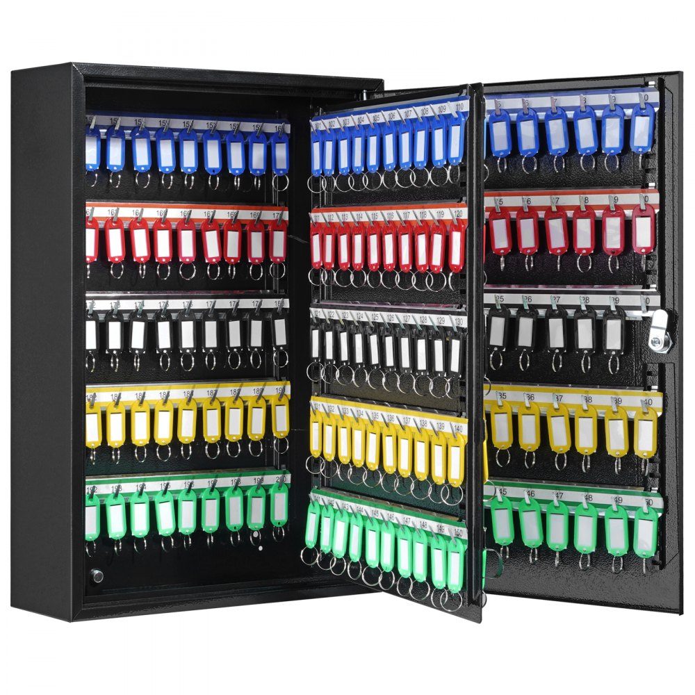 Schlüsselschrank, Schlüsselkasten, 200 Schlüssel, schwarzer Schlüsselkasten, Schlüsseltresor, verstellbarer, abschließbarer Schlüsselschrank mit 20 Schlüsselhaltern, 2 Schlüsseln und 4 Karteikarten