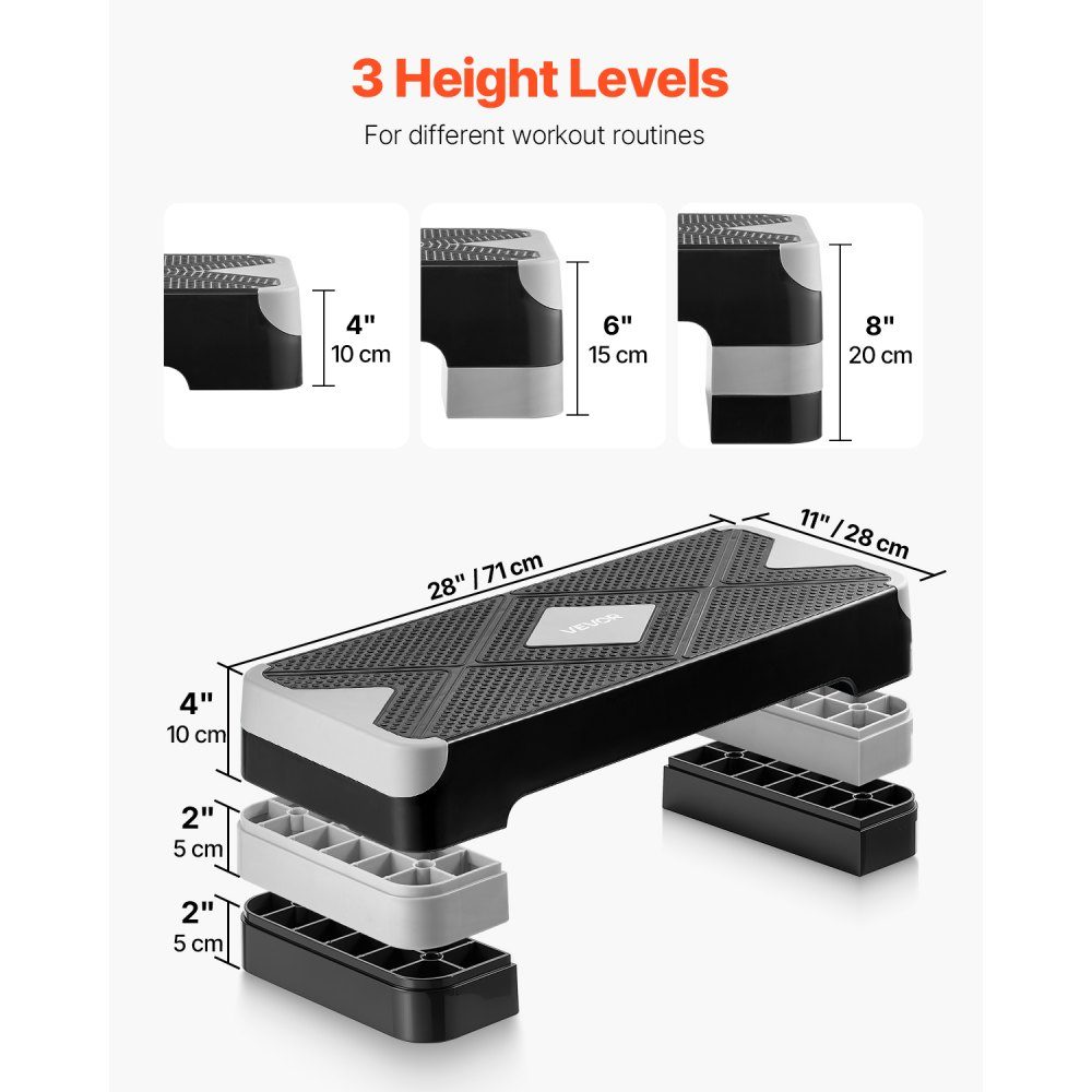 Aerobic Running Board Height Adjustable Exercise Board (4-8") Stepper Fitness with 500 Pounds Load Capacity Non-Slip Surface Bench for Home Gym Cardio Strength Training Gray