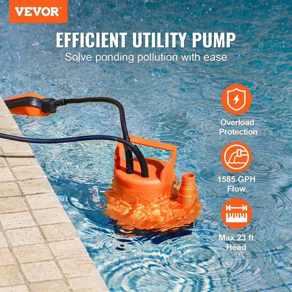 Water Pump 320W 6000L/H High Flow 7m Head Submersible Pump Multipurpose Portable Pump with 3m Power Cord for Pumping Water from Swimming Pool, Garden Pond, Basement